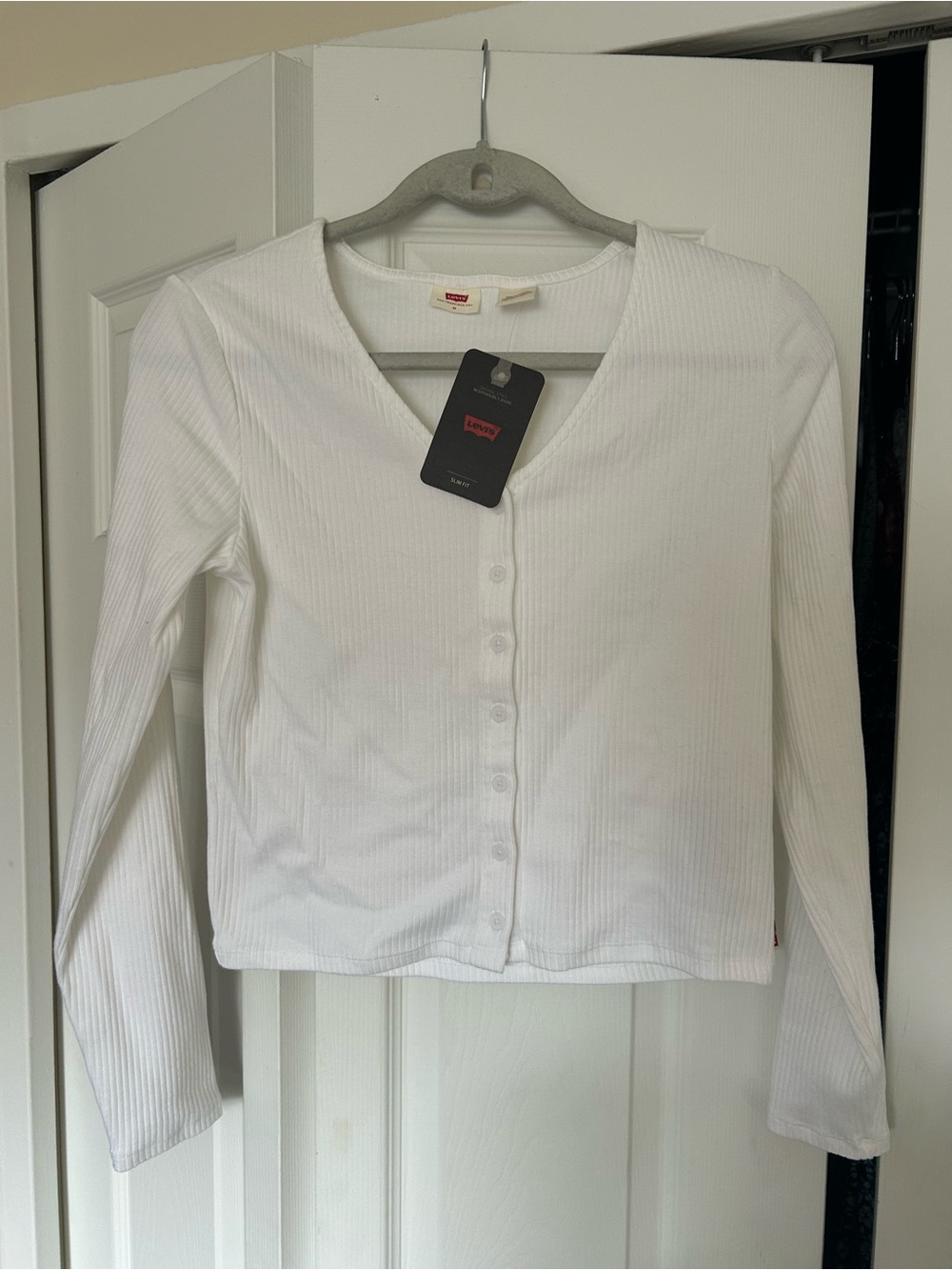 Levi's White Ribbed Button-Front Long Sleeve Top